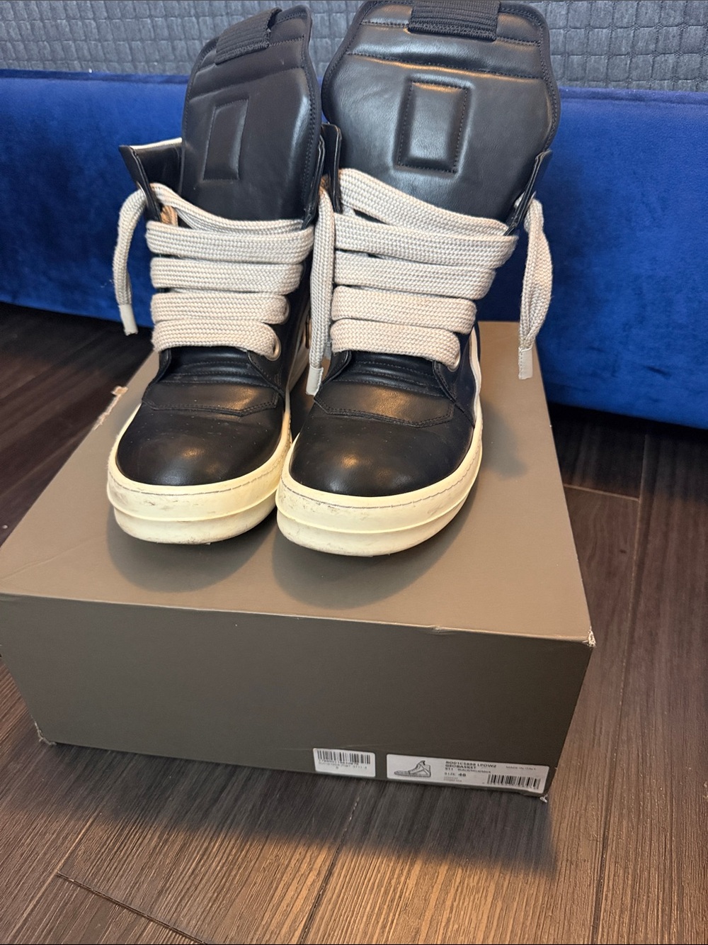 RICK OWENS Black High-Top Sneakers with Cream Laces